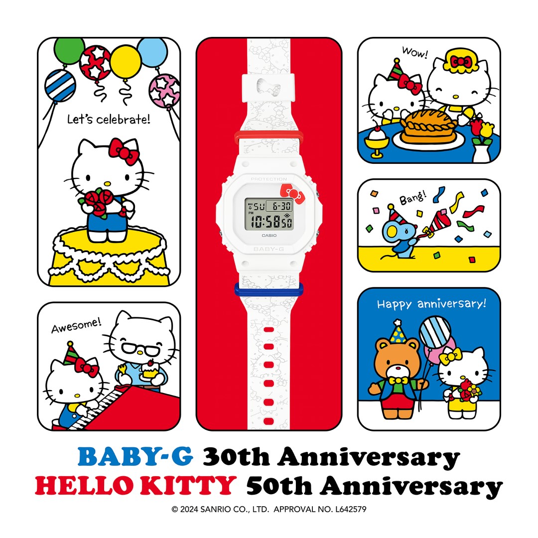 1974年当時のキティちゃんをイメージしたハローキティ 50周年 × BABY-G コラボ「BGD-565KT」が1/19 発売 (HELLO KITTY Gショック ジーショック)