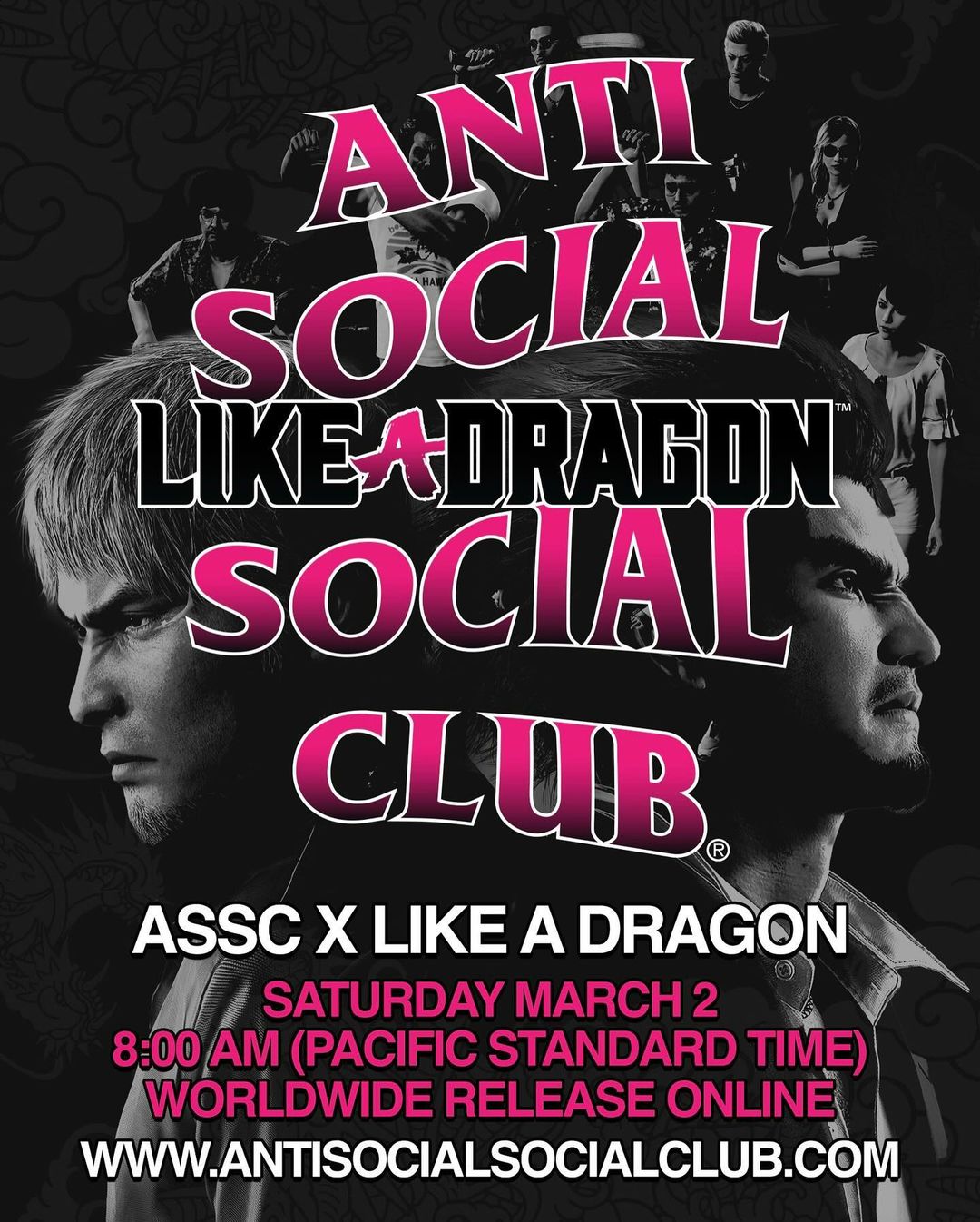 龍が如く x Anti Social Social Club コラボレーションが2024年 3/2 発売 (YAKUZA LIKE A DRAGON アンチ ソーシャル ソーシャル クラブ)