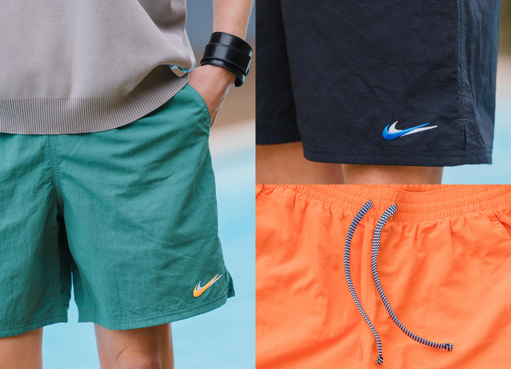 【2024年 4/19 発売】NIKE SWIM ショーツ × EDIFICE 30周年 Swash print boardshorts (水陸着用可能 エディフィス ナイキ スウォッシュ プリント ボードショーツ)