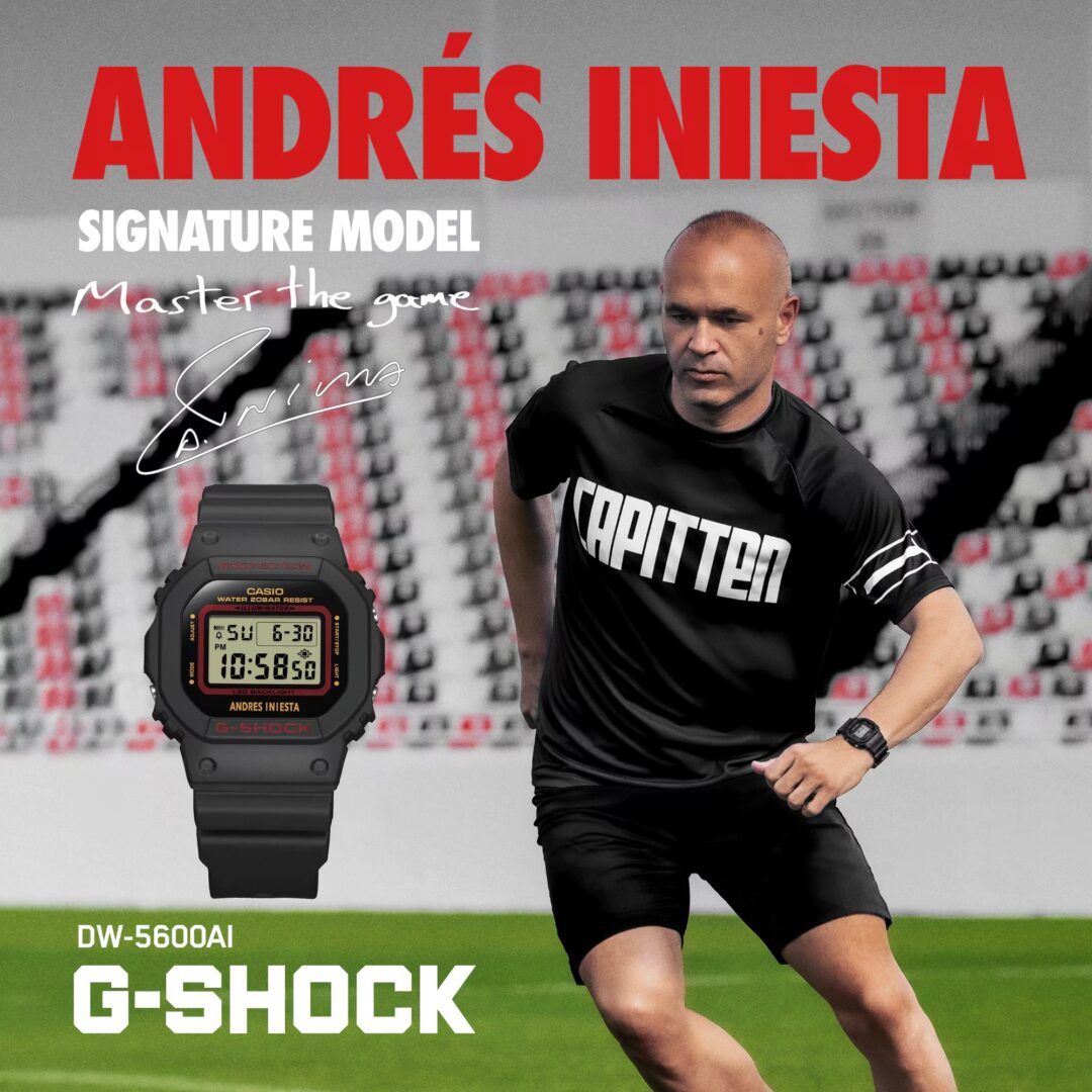 サッカー イニエスタ × G-SHOCK シグネチャーモデル「DW-5600AI-1JR」が2024年 5/11 発売 (Andrés Iniesta Gショック ジーショック)