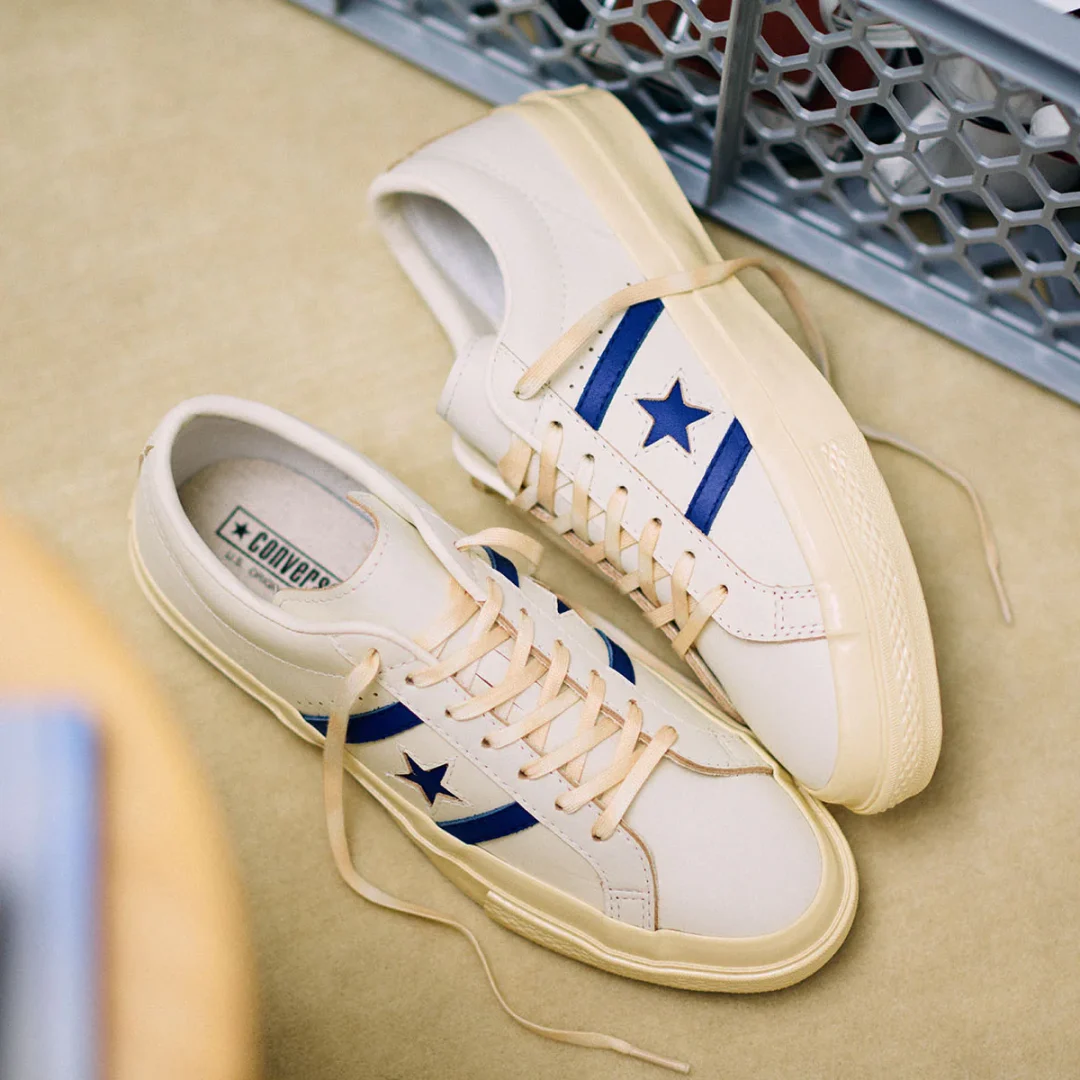 【2024年 7/16 発売】スムースレザーを採用した CONVERSE STAR&BARS US LEATHER “White/Blue” (コンバース スター＆バーズ US レザー)