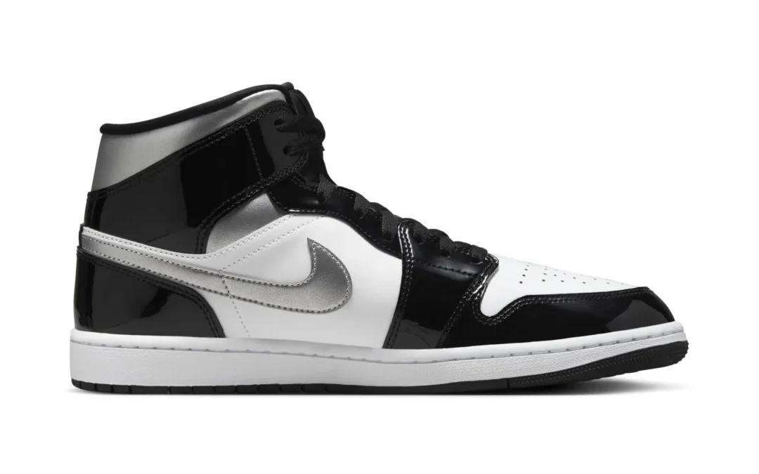 【2024年 10/15 発売】NIKE AIR JORDAN 1 MID “Patent Black/Metallic Silver” (ナイキ エア ジョーダン 1 ミッド “パテントブラック/メタリックシルバー”) [HV0789-010]