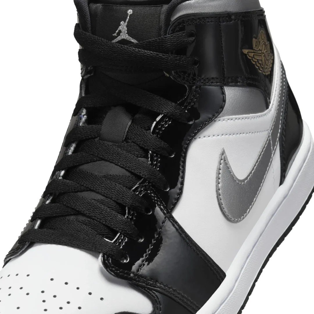 【2024年 10/15 発売】NIKE AIR JORDAN 1 MID “Patent Black/Metallic Silver” (ナイキ エア ジョーダン 1 ミッド “パテントブラック/メタリックシルバー”) [HV0789-010]