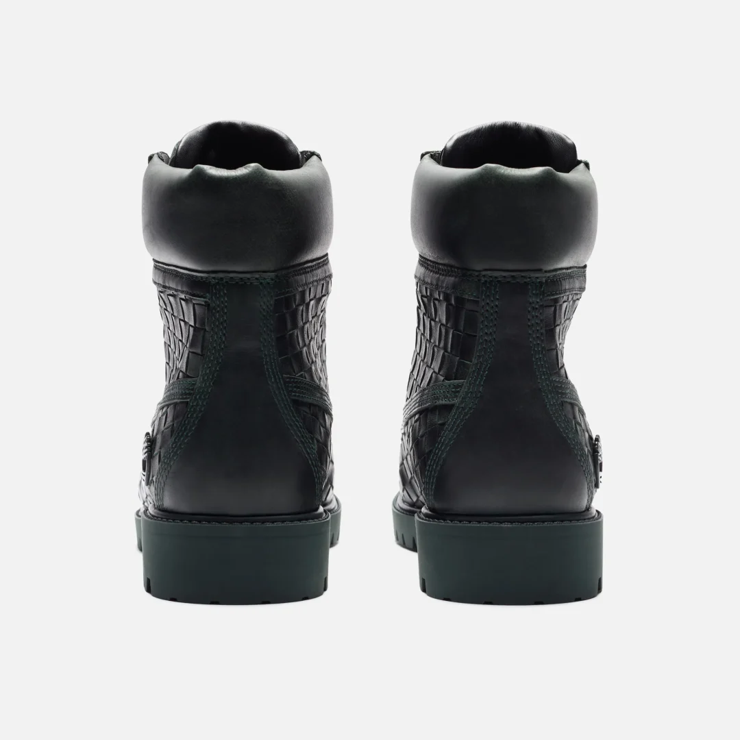【2025年 2/25 発売】ボッテガ風の編み込みを採用した Timberland 6 INCH PREMIUM “Dark Brown/Dark Green” (ティンバーランド)