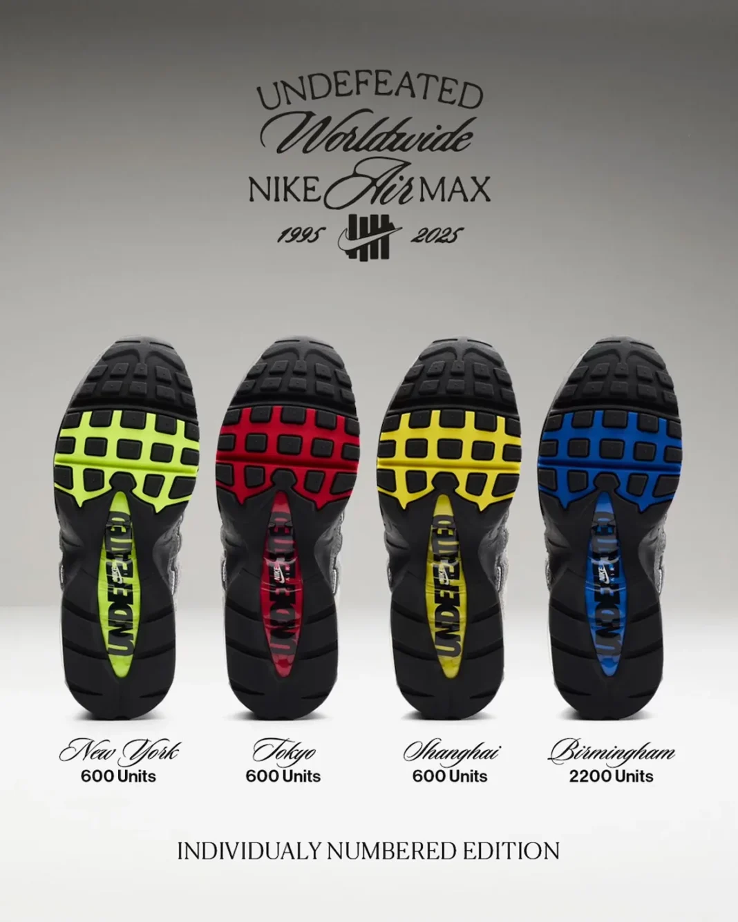 【2025年 12/14 発売】UNDEFEATED × NIKE AIR MAX 95 SP (アンディフィーテッド ナイキ エア マックス 95) [IB4453-001/IB4453-100/IB4523-001/IB4523-002/IB4523-003/IB4523-004/IB4523-200]