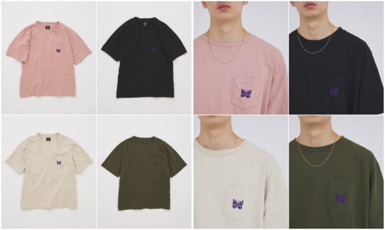 【希少デザイン】ニードルス☆パピヨン刺繍ロゴ入りペイントポケット半袖Tシャツ. NEEDLES / ニードルズ」”パピヨン エンブロイダリー ポケット