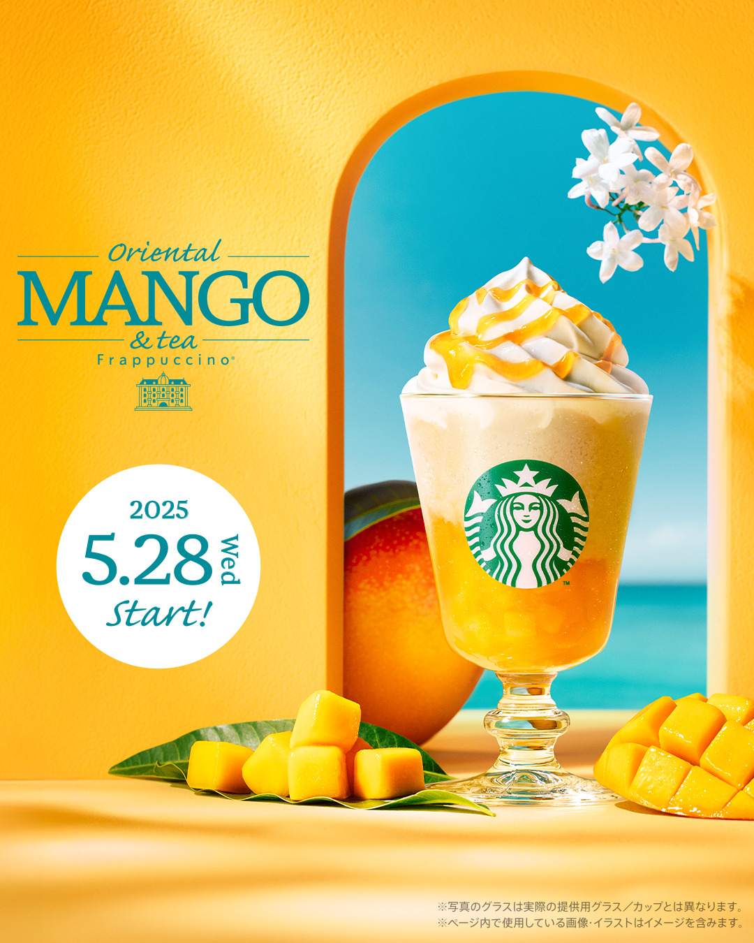 スタバ新作「オリエンタルマンゴーandティーフラペチーノ」ごろごろとしたマンゴー果肉が入ったビバレッジが2025年 5/28 から発売 (スタバ STARBUCKS)