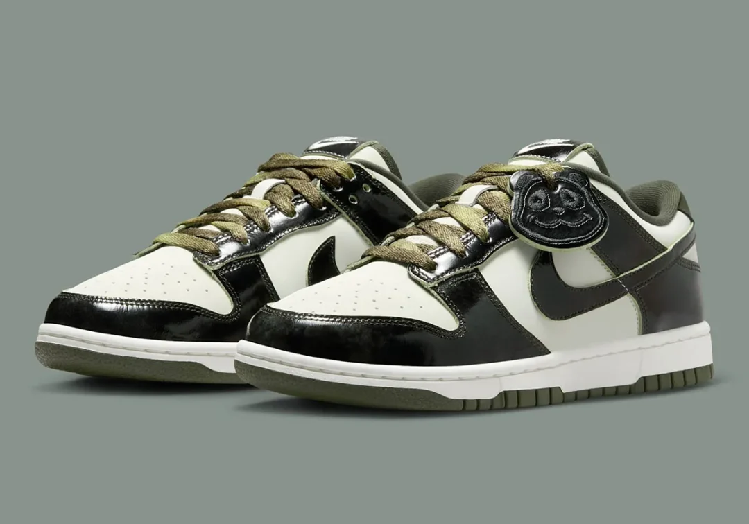 【2025年 発売予定】NIKE DUNK LOW SE “Patent Panda/White/Olive Green” (ナイキ ダンク ロー “パテントパンダ/ホワイト/オリーブグリーン”) [HQ1965-001]
