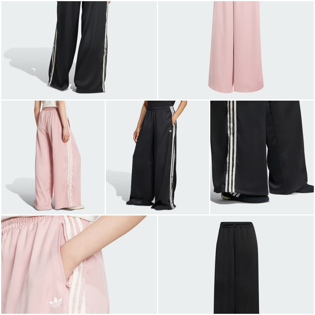 【2025年 6/13 発売】アディダス オリジナルス "サテン ワイドレッグパンツ ラッフル スリーストライプス" (adidas Originals Satin wide leg trousers with ruffles and three stripes) [KC8813/KC8815]