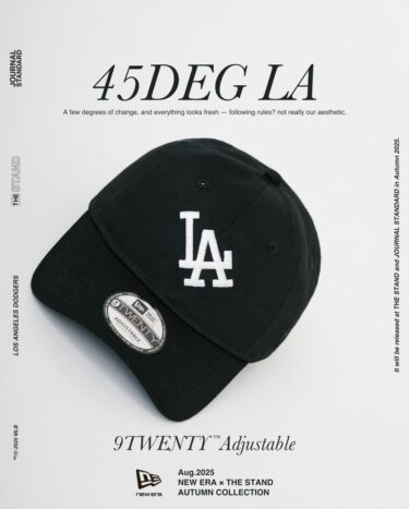 ロゴを反時計回りに45度傾けた New Era for JOURNAL STANDARD & THE STAND FOOL SO GOOD “9TWENTY 45DEG LA” 2025 FW コラボが発売 (ニューエラ ジャーナルスタンダード)