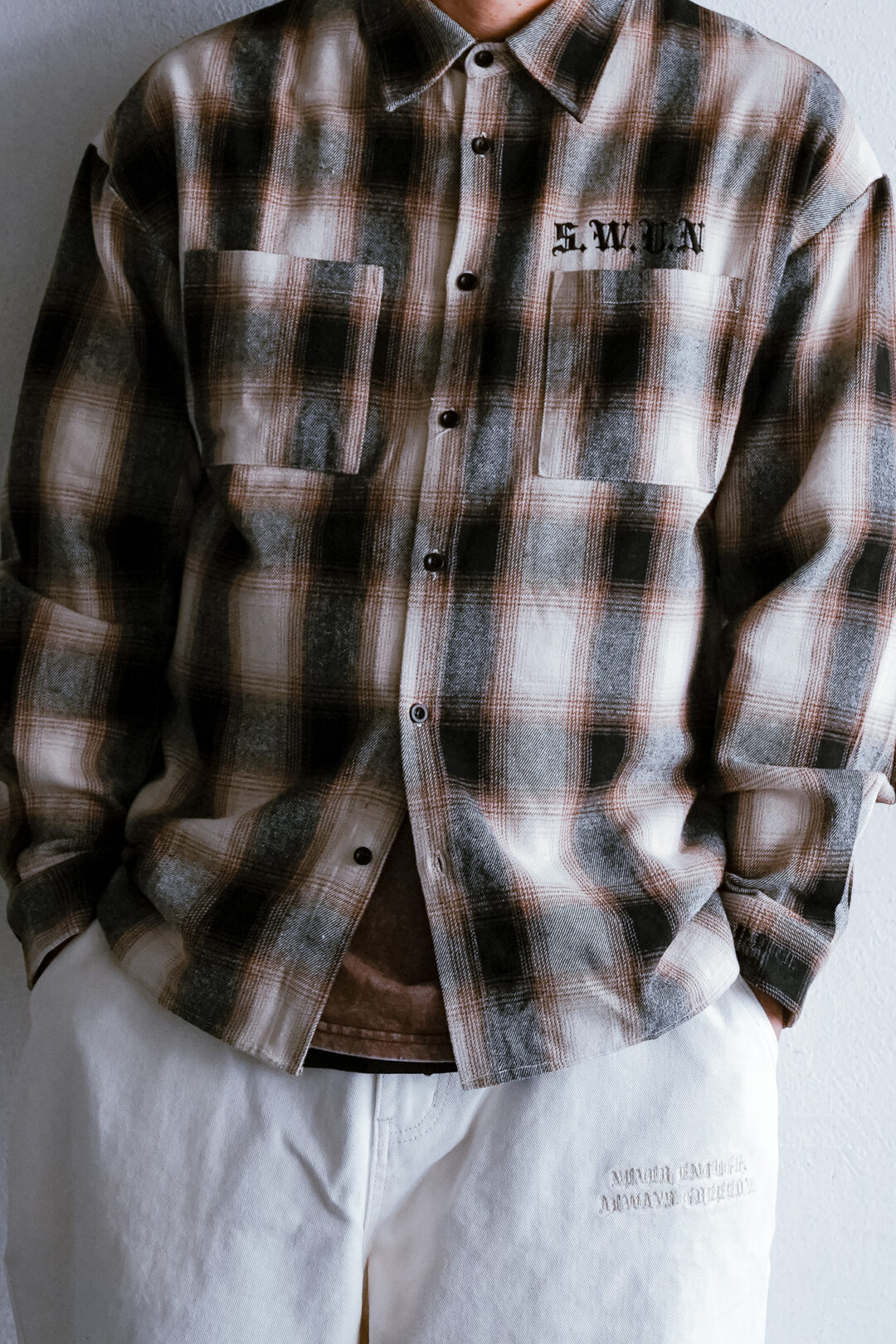 【抽選販売】S.W.U.N “Embroidered Flannel Shirts” 2カラー (エスダブルユーエヌ “エンブロイダリー フランネル シャツ”)