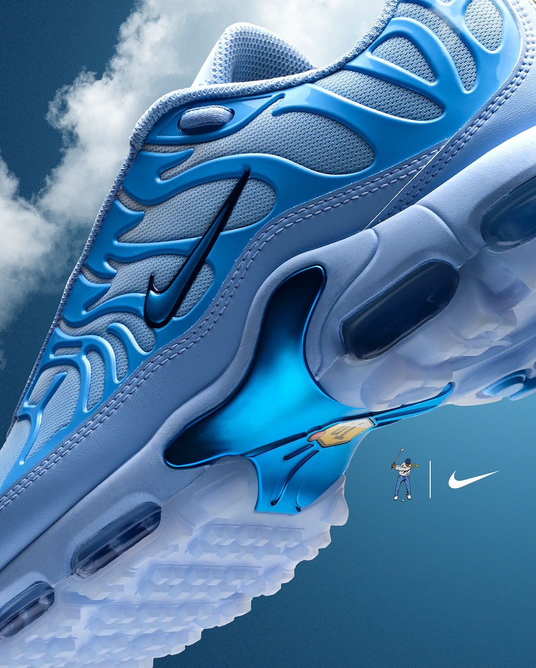 【2025年 10/2 発売】Eastside Golf x NIKE G AIR MAX PLUS “Aluminum/University Blue” (イーストサイドゴルフ ナイキ エア マックス プラス) [HV4363-400]