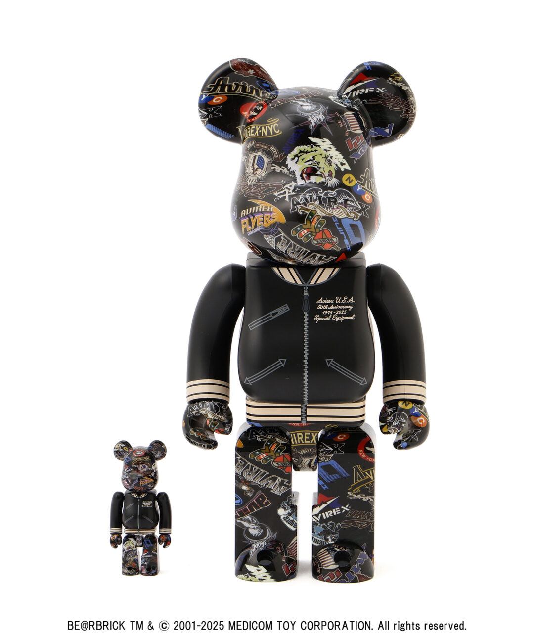 BE@RBRICK × AVIREX “50th VARSITY 100% & 400%”が2025年 11/22 発売 (ベアブリック アビレックス)