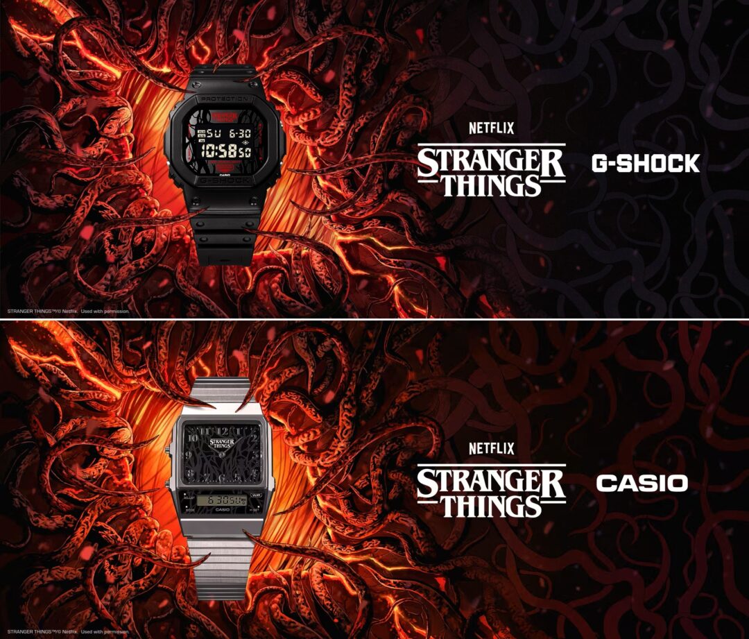 Stranger Things × G-SHOCK コラボ第2弾「DW-5600STT-1JR & AQ-800EST-1AJR」が2025年 11/27 & 12/10 発売 (ストレンジャー・シングス Gショック ジーショック)