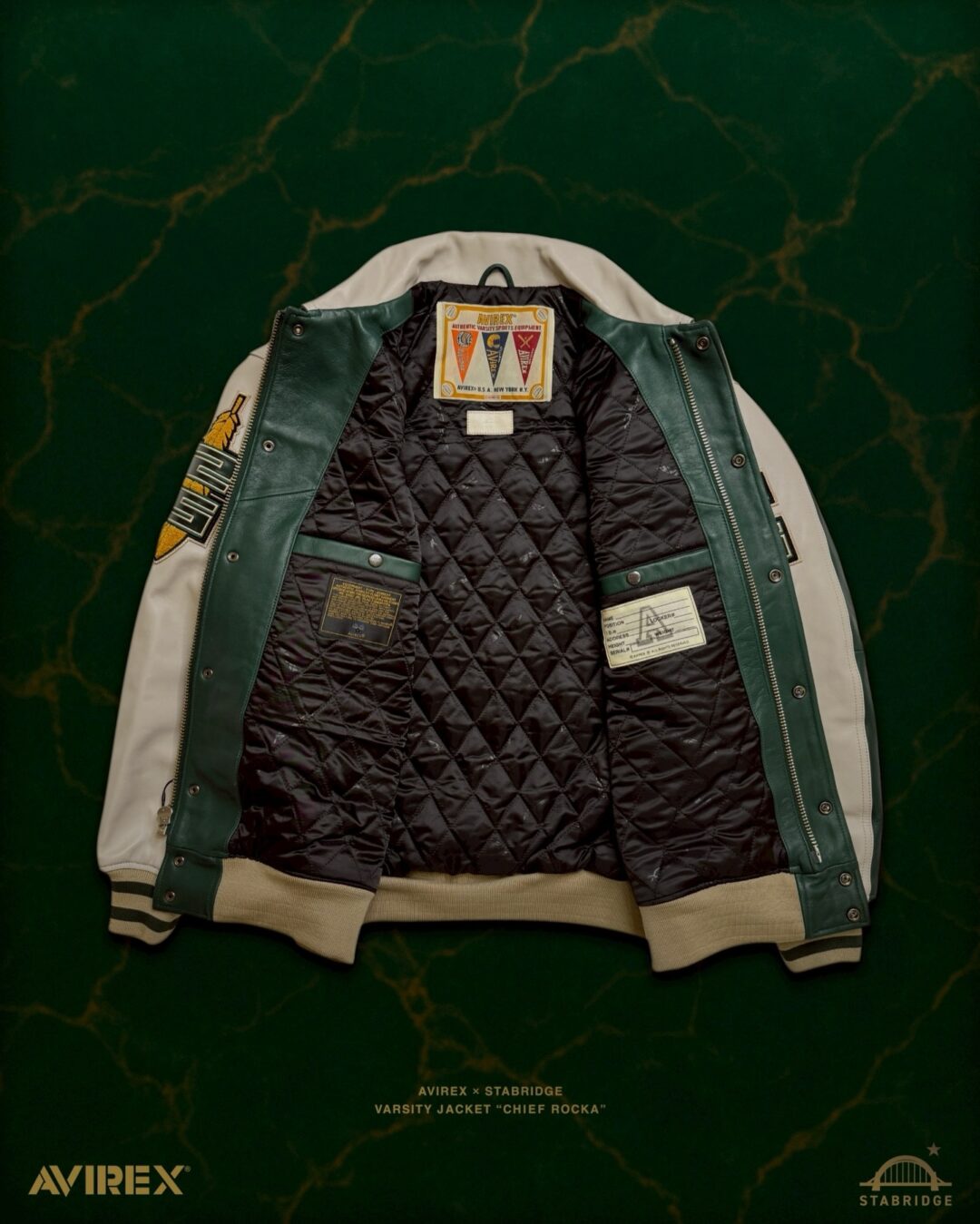 AVIREX × STABRIDGE “VARSITY JACKET CHIEF ROCKA”が2025年 12/27 発売 (アヴィレックス スタブリッジ “バーシティジャケット”)