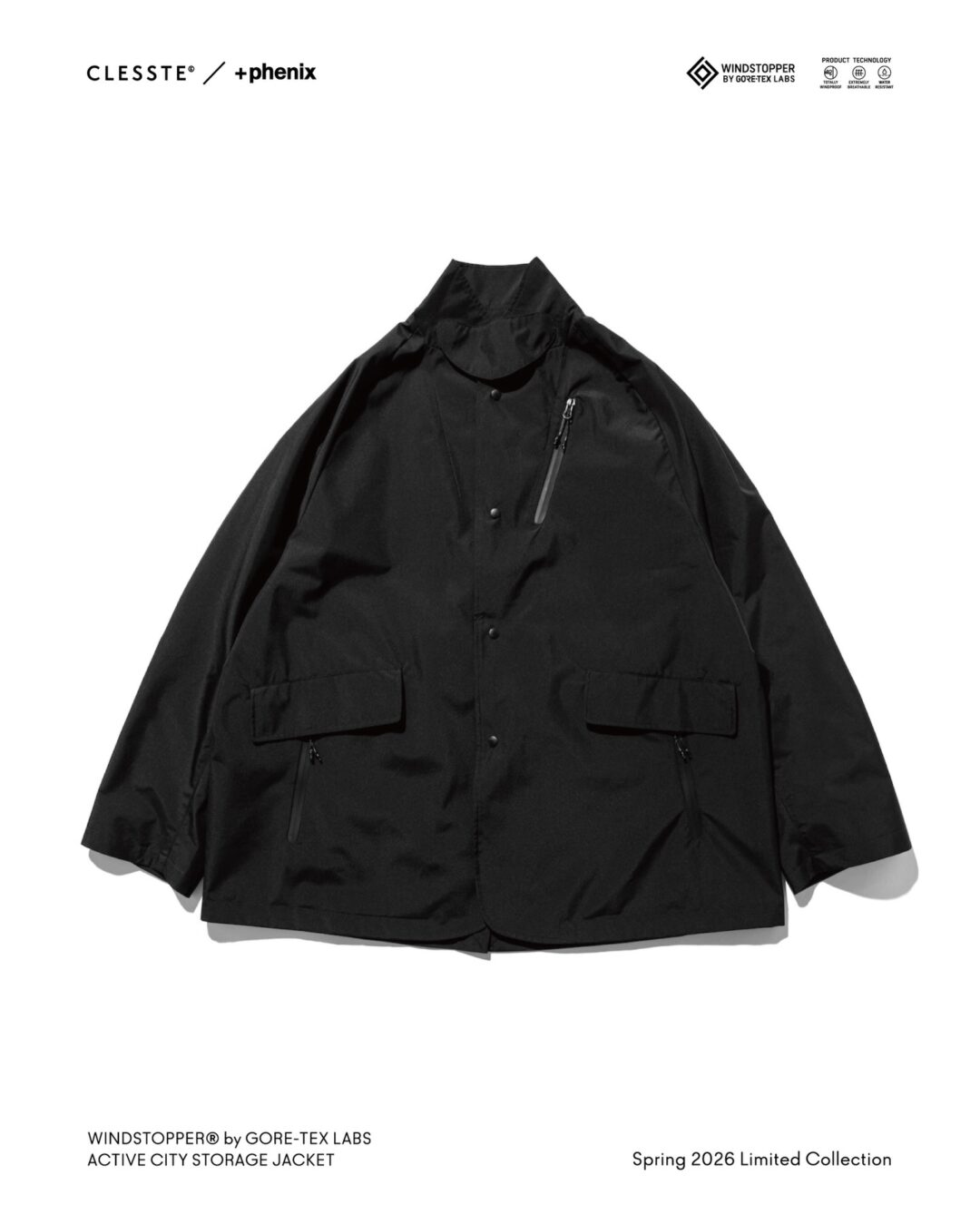 CLESSTE × Plus Phenix 2026 SS 別注 “WINDSTOPPER by GORE-TEX LABS ACTIVE CITY STORAGE JACKET”が1/31 発売 (クレスト プラスフェニックス ゴアテックス ウィンドストッパー ジャケット)