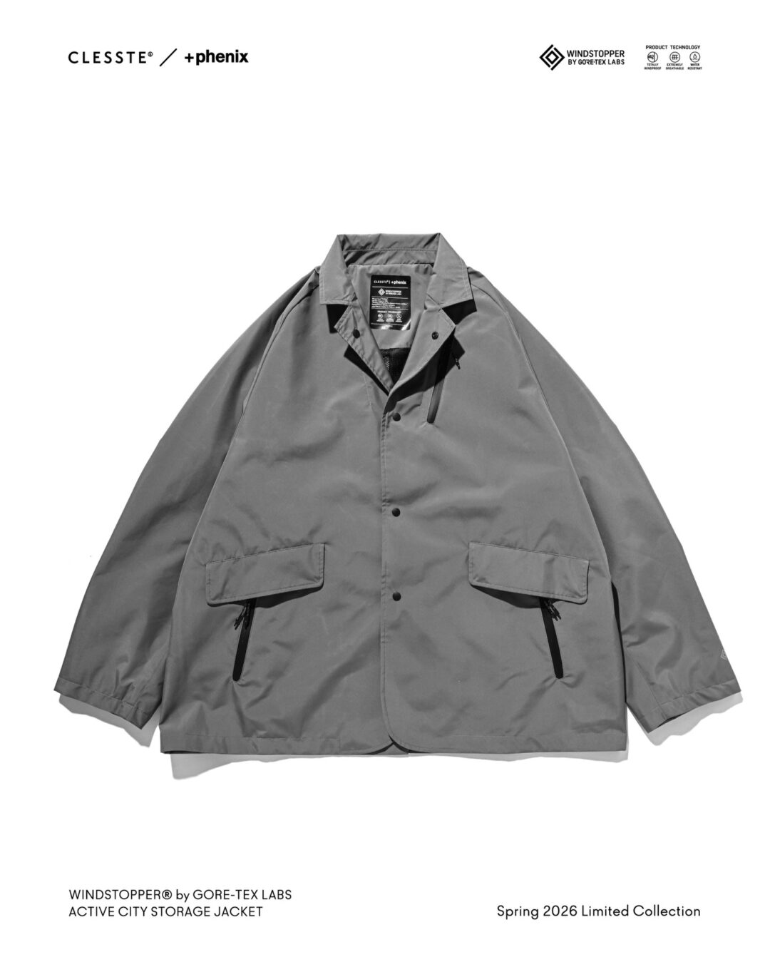 CLESSTE × Plus Phenix 2026 SS 別注 “WINDSTOPPER by GORE-TEX LABS ACTIVE CITY STORAGE JACKET”が1/31 発売 (クレスト プラスフェニックス ゴアテックス ウィンドストッパー ジャケット)