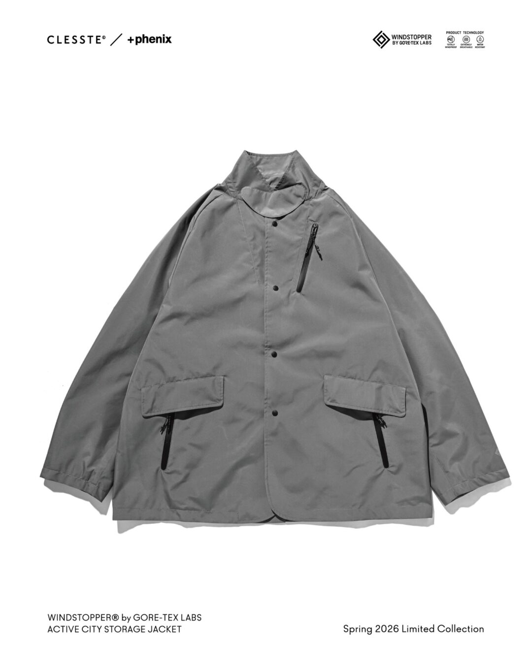 CLESSTE × Plus Phenix 2026 SS 別注 “WINDSTOPPER by GORE-TEX LABS ACTIVE CITY STORAGE JACKET”が1/31 発売 (クレスト プラスフェニックス ゴアテックス ウィンドストッパー ジャケット)