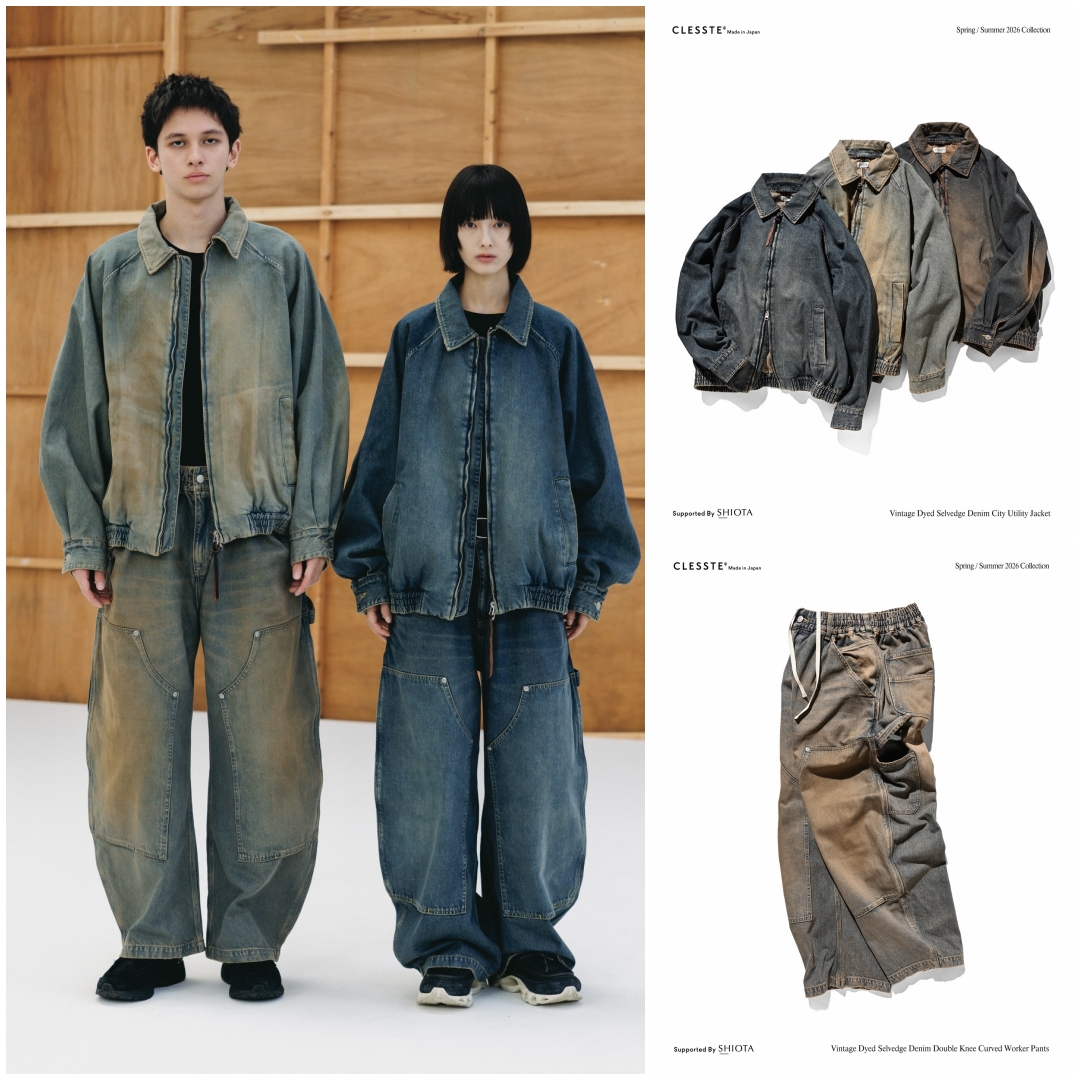 CLESSTE 2026 SS “VINTAGE DYED SELVEDGE DENIM CITY UTILITY JACKET & DYED SELVEDGE DENIM DOUBLE KNEE CURVED WORKER PANTS”が1/17 発売 (クレスト ビンテージ デニム ジャケット パンツ)