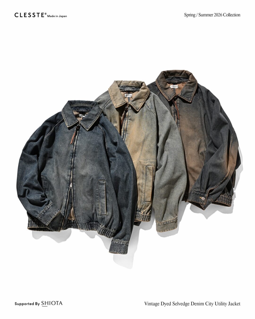 CLESSTE 2026 SS “VINTAGE DYED SELVEDGE DENIM CITY UTILITY JACKET & DYED SELVEDGE DENIM DOUBLE KNEE CURVED WORKER PANTS”が1/17 発売 (クレスト ビンテージ デニム ジャケット パンツ)