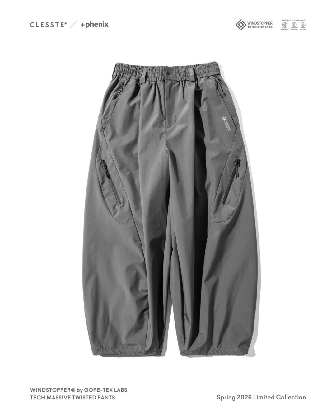 CLESSTE × Plus Phenix 2026 SS 別注 “GORE-TEX WINDSTOPPER LABS TECH MASSIVE TWISTED PANTS”が1/10 発売 (クレスト プラスフェニックス ゴアテックス ウィンドストッパー パンツ)