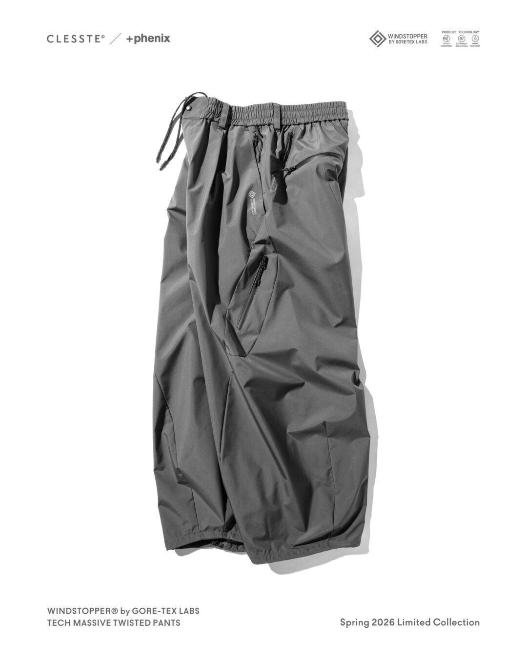CLESSTE × Plus Phenix 2026 SS 別注 “GORE-TEX WINDSTOPPER LABS TECH MASSIVE TWISTED PANTS”が1/10 発売 (クレスト プラスフェニックス ゴアテックス ウィンドストッパー パンツ)