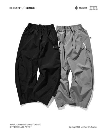 CLESSTE × Plus Phenix 2026 SS 別注 “WINDSTOPPER by GORE-TEX CITY BARREL LEG PANTS”が1/31 発売 (クレスト プラスフェニックス ゴアテックス ウィンドストッパー パンツ)