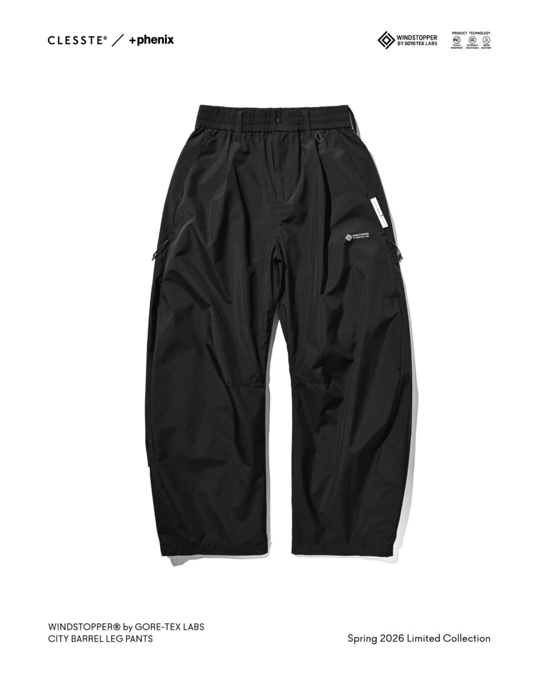 CLESSTE × Plus Phenix 2026 SS 別注 “WINDSTOPPER by GORE-TEX CITY BARREL LEG PANTS”が1/31 発売 (クレスト プラスフェニックス ゴアテックス ウィンドストッパー パンツ)