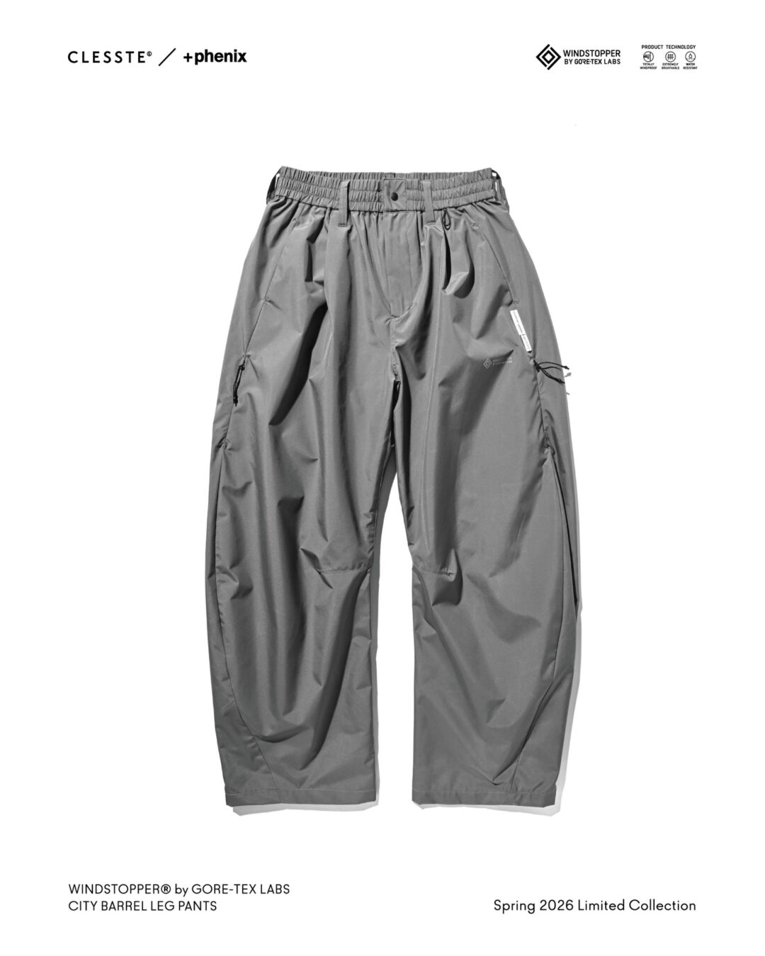 CLESSTE × Plus Phenix 2026 SS 別注 “WINDSTOPPER by GORE-TEX CITY BARREL LEG PANTS”が1/31 発売 (クレスト プラスフェニックス ゴアテックス ウィンドストッパー パンツ)