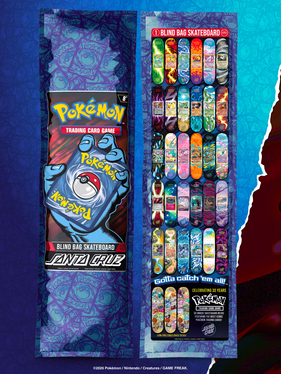 Pokemon × SANTA CRUZ 30種類のブラインドバッグ・スケートボードが2026年 10/17 発売 (ポケモン サンタクルーズ)