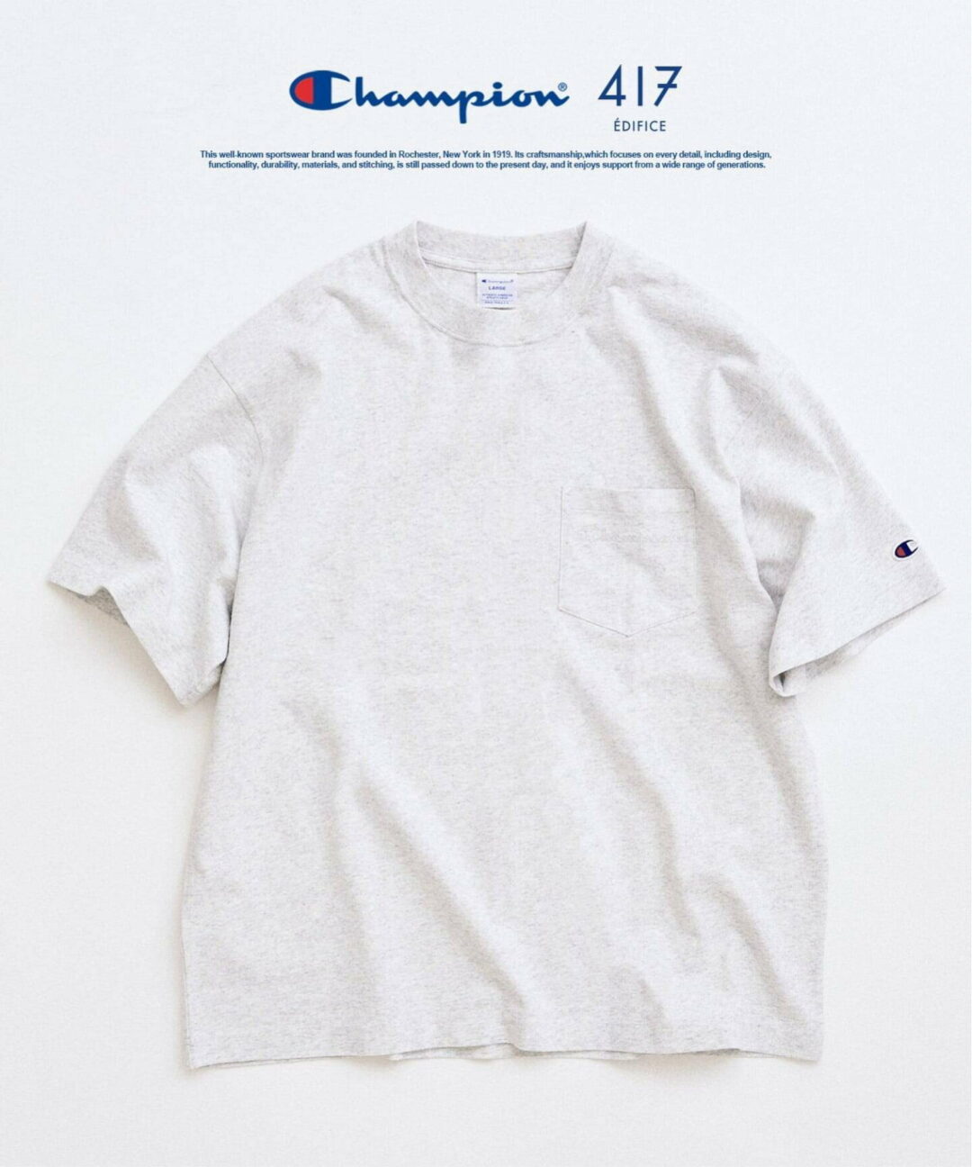 417 EDIFICE × Champion 2026 SS 別注 “Bleach Wash Pocket Tシャツ”が4月上旬 発売 (エディフィス チャンピオン)