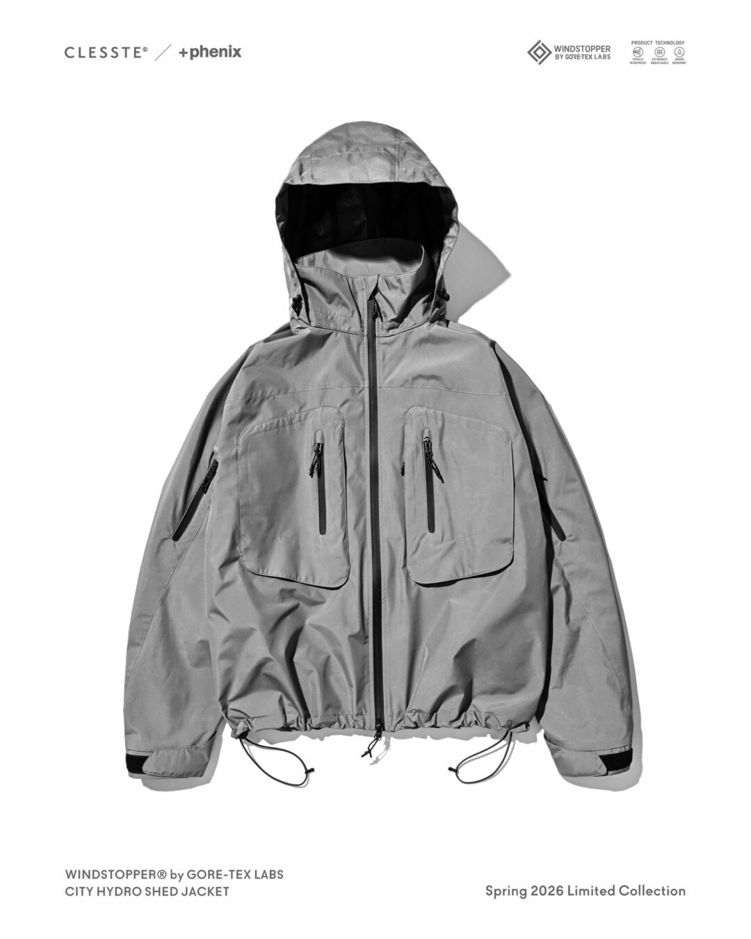 CLESSTE × Plus Phenix 2026 SS 別注 “WINDSTOPPER by GORE-TEX LABS CITY HYDRO SHED JACKET”が3/4 発売 (クレスト プラスフェニックス ゴアテックス ウィンドストッパー ジャケット)
