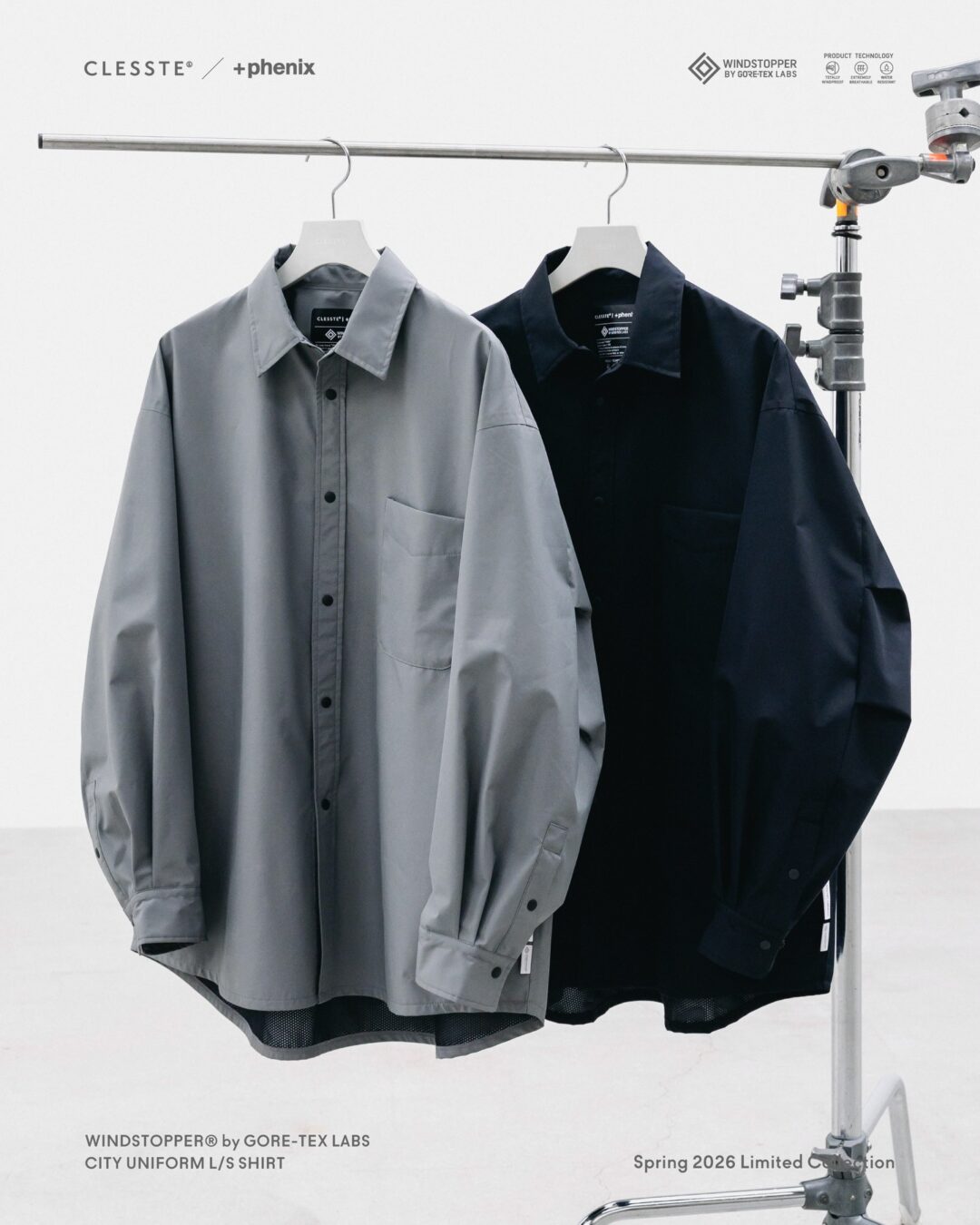 CLESSTE × Plus Phenix 2026 SS 別注 “WINDSTOPPER by GORE-TEX LABS CITY UNIFORM L/S SHIRT”が3/18 発売 (クレスト プラスフェニックス ゴアテックス ウィンドストッパー シャツ)