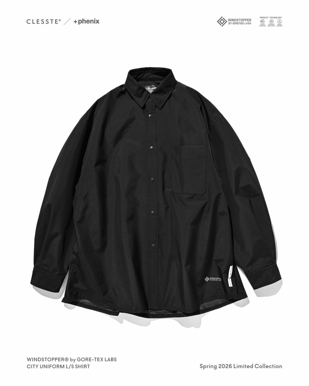 CLESSTE × Plus Phenix 2026 SS 別注 “WINDSTOPPER by GORE-TEX LABS CITY UNIFORM L/S SHIRT”が3/18 発売 (クレスト プラスフェニックス ゴアテックス ウィンドストッパー シャツ)