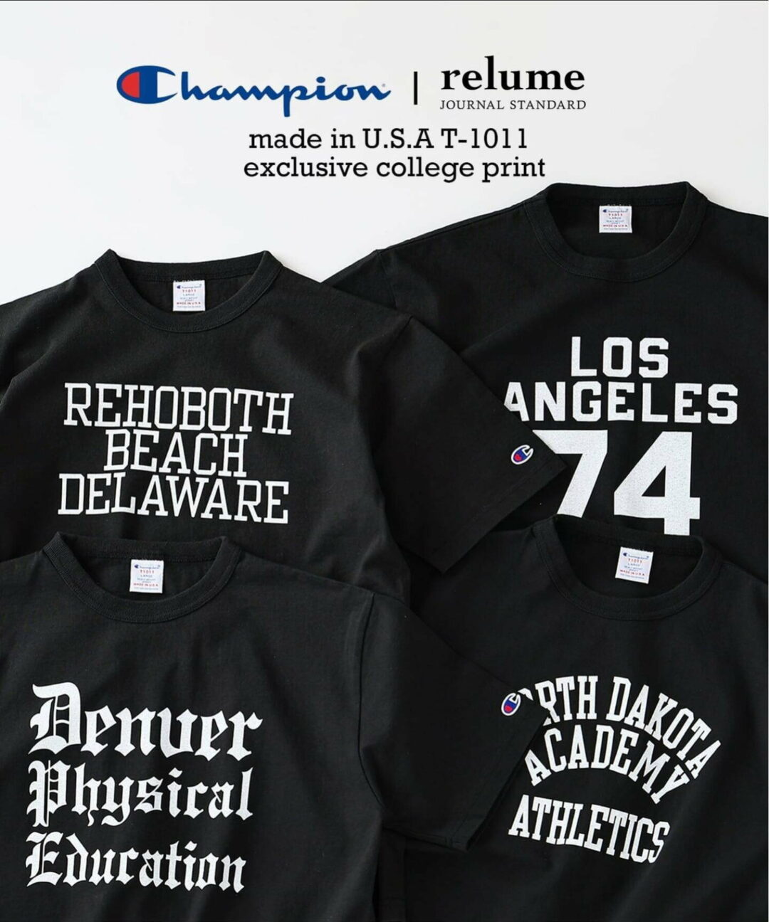 JOURNAL STANDARD relume × Champion 2026 SS 別注 “T1011 カレッジプリント Tシャツ”が5月上旬 発売 (チャンピオン ジャーナルスタンダード)
