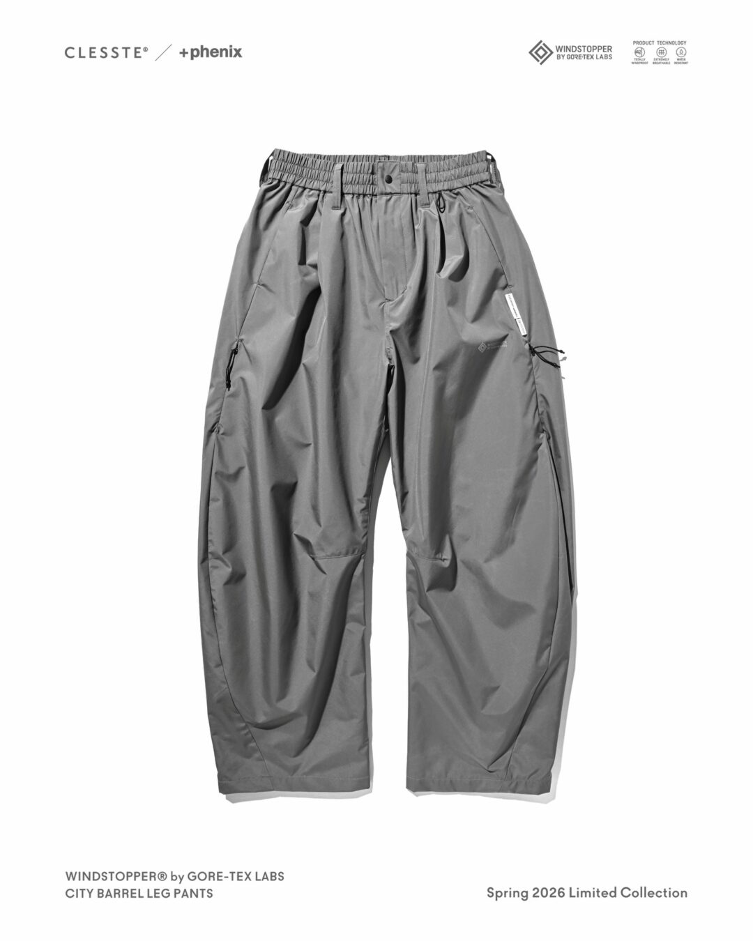 CLESSTE × Plus Phenix 2026 SS 別注 “WINDSTOPPER by GORE-TEX LABS CITY BARREL LEG PANTS”が4/1 発売 (クレスト プラスフェニックス ゴアテックス ウィンドストッパー パンツ)