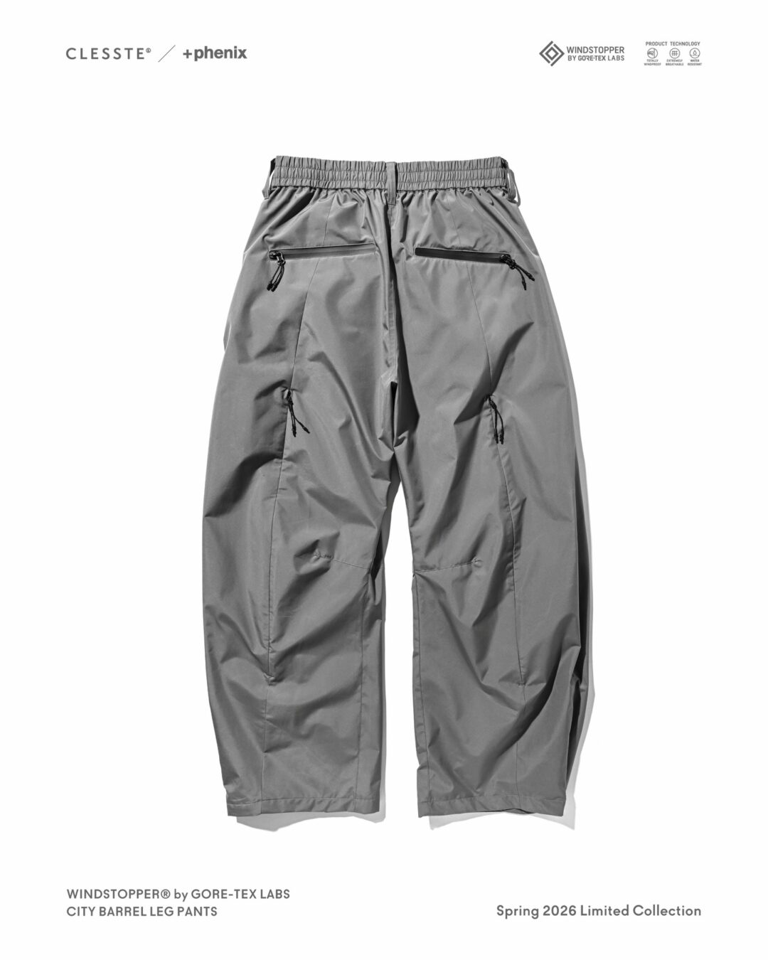 CLESSTE × Plus Phenix 2026 SS 別注 “WINDSTOPPER by GORE-TEX LABS CITY BARREL LEG PANTS”が4/1 発売 (クレスト プラスフェニックス ゴアテックス ウィンドストッパー パンツ)