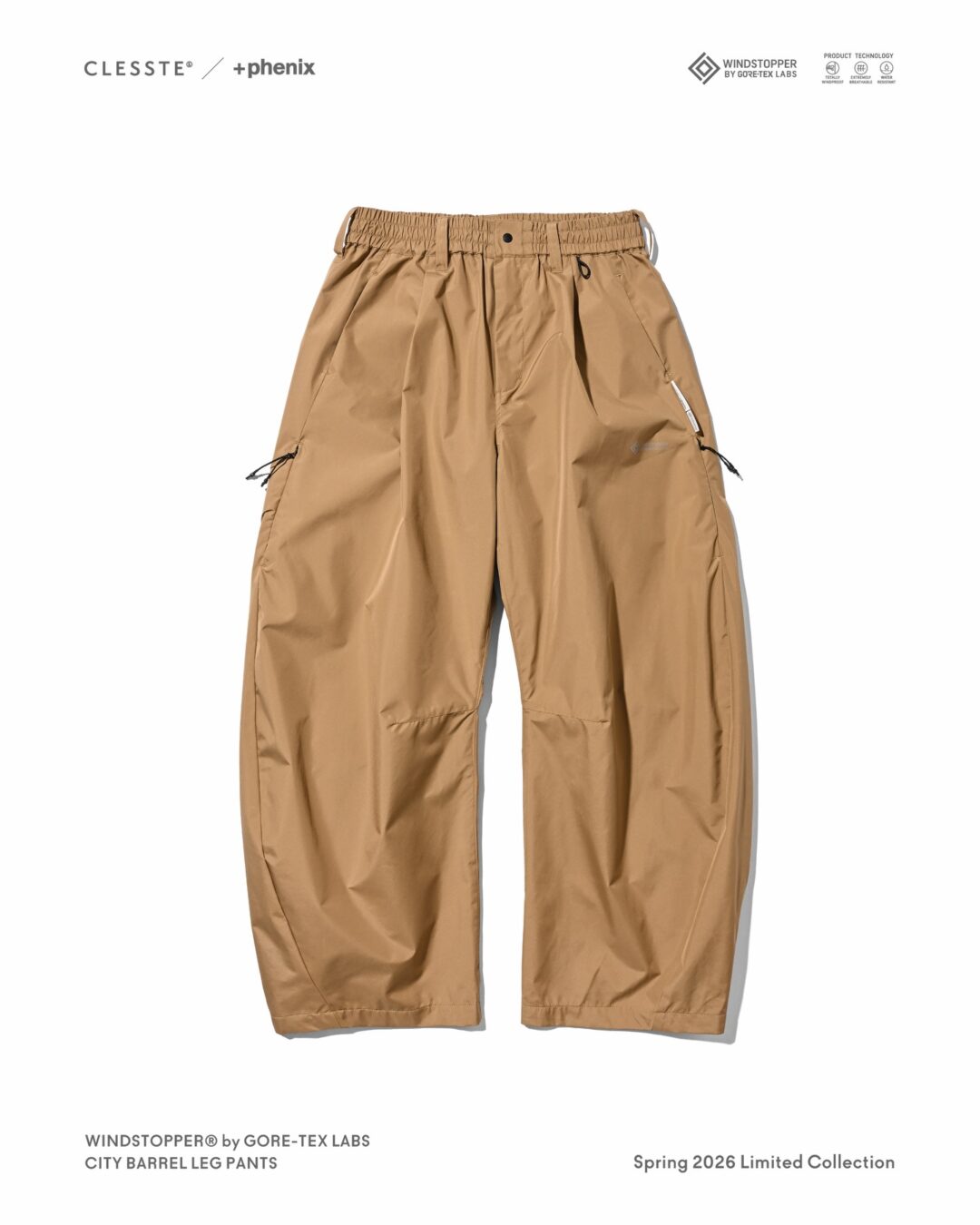 CLESSTE × Plus Phenix 2026 SS 別注 “WINDSTOPPER by GORE-TEX LABS CITY BARREL LEG PANTS”が4/1 発売 (クレスト プラスフェニックス ゴアテックス ウィンドストッパー パンツ)