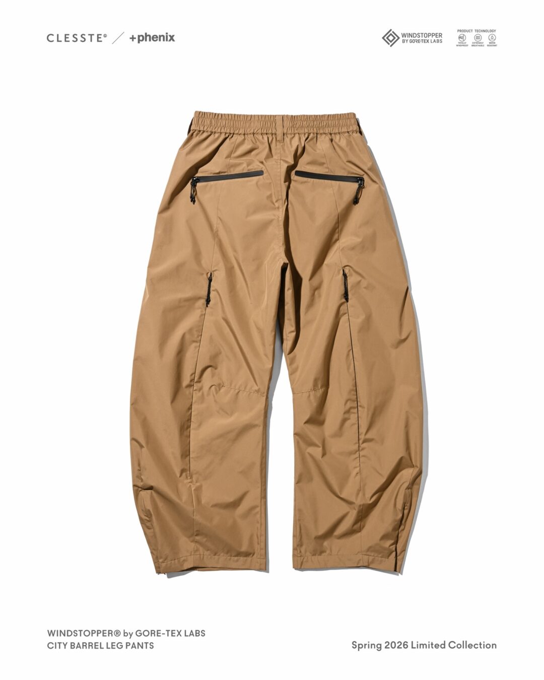 CLESSTE × Plus Phenix 2026 SS 別注 “WINDSTOPPER by GORE-TEX LABS CITY BARREL LEG PANTS”が4/1 発売 (クレスト プラスフェニックス ゴアテックス ウィンドストッパー パンツ)