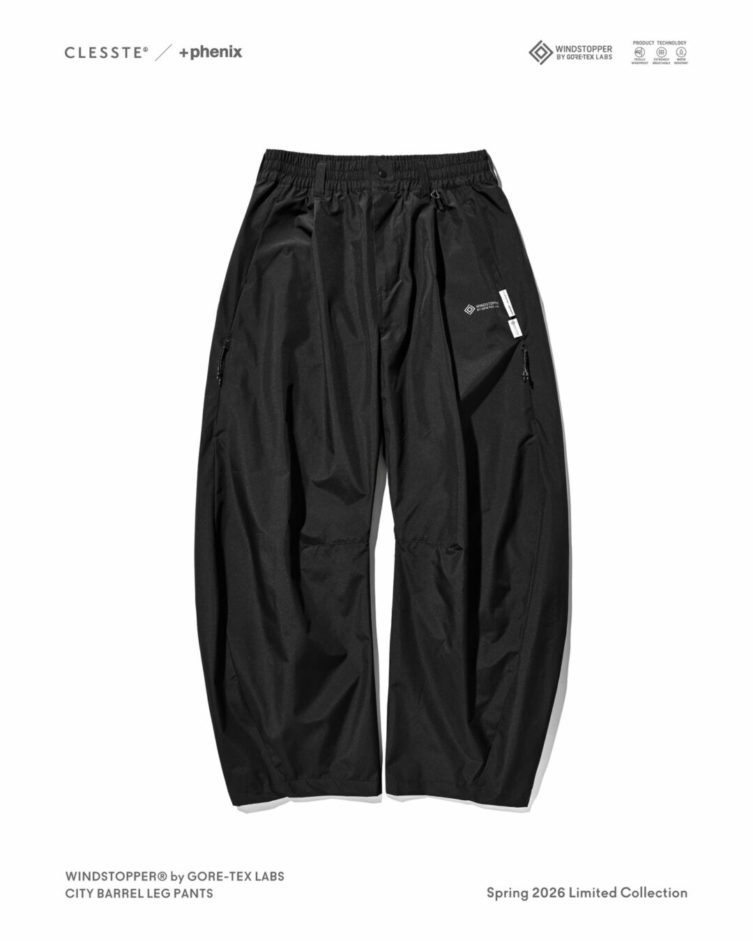 CLESSTE × Plus Phenix 2026 SS 別注 “WINDSTOPPER by GORE-TEX LABS CITY BARREL LEG PANTS”が4/1 発売 (クレスト プラスフェニックス ゴアテックス ウィンドストッパー パンツ)