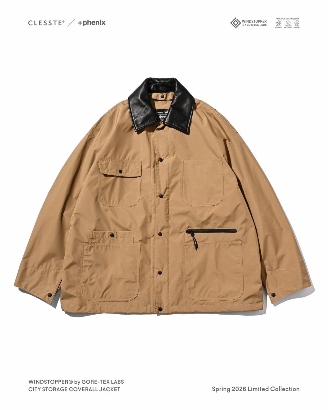 CLESSTE × Plus Phenix 2026 SS 別注 “WINDSTOPPER by GORE-TEX LABS CITY STORAGE COVERALL JACKET”が4/1 発売 (クレスト プラスフェニックス ゴアテックス ウィンドストッパー ジャケット)