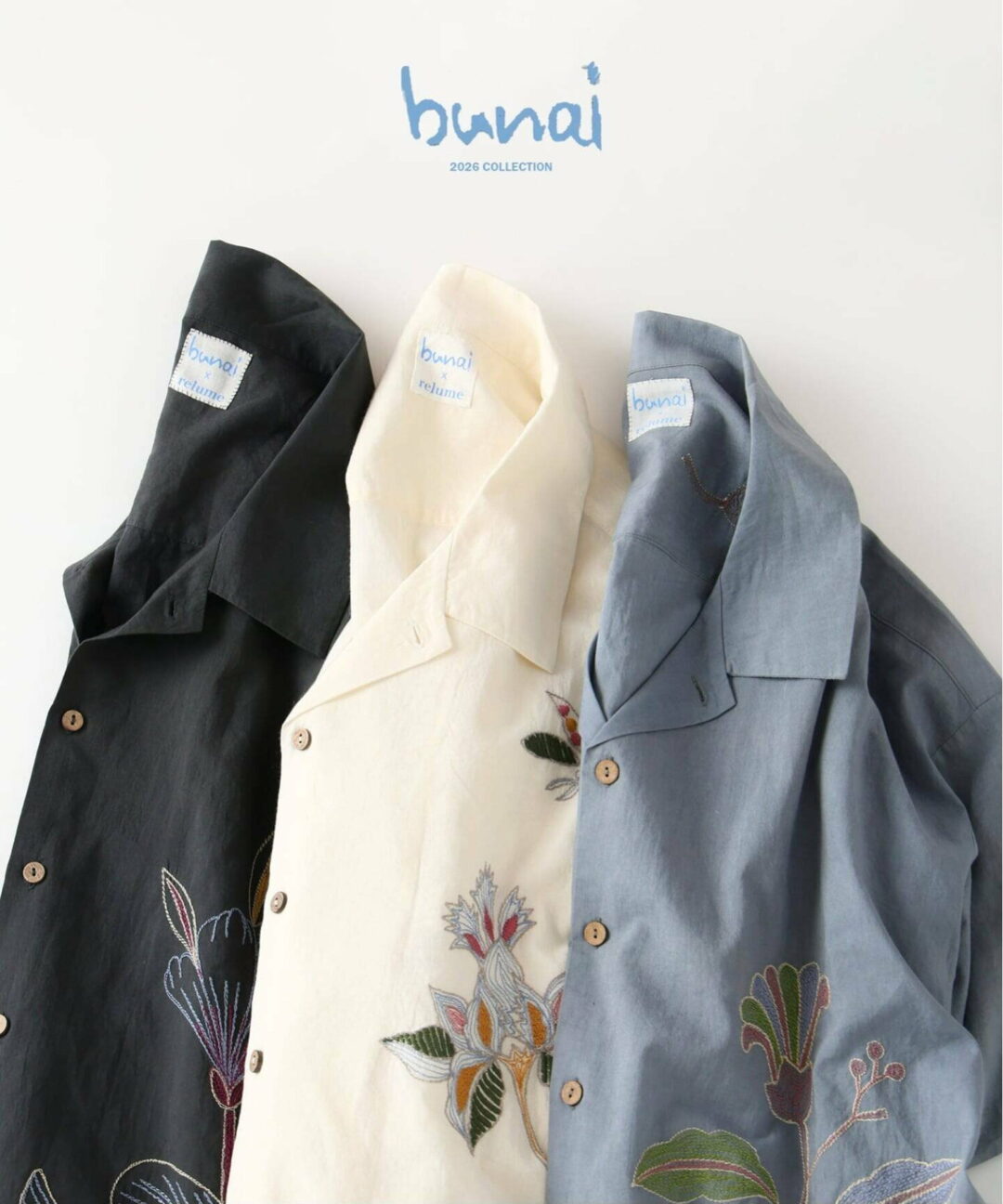 JOURNAL STANDARD relume × bunai 2026 SS 別注 “エンブロイダリー ハーフスリーブシャツ”が5月下旬 発売 (ブナイ ジャーナルスタンダード)