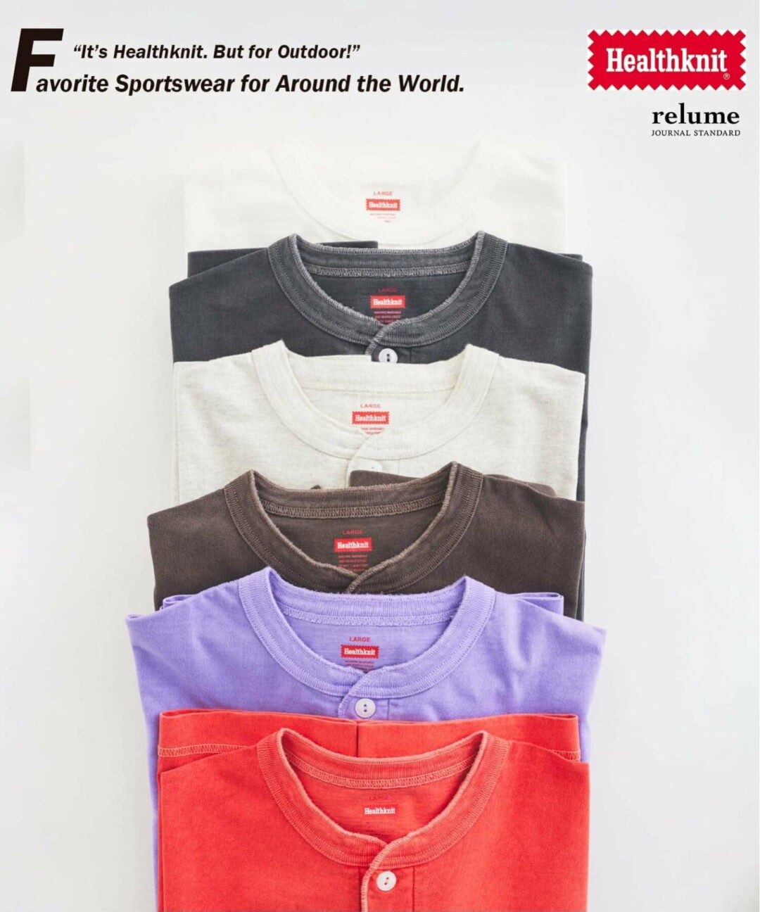 JOURNAL STANDARD relume × Healthknit 2026 SS 別注 “ヘンリーネックTシャツ” 6カラーが発売 (ジャーナルスタンダード ヘルスニット)
