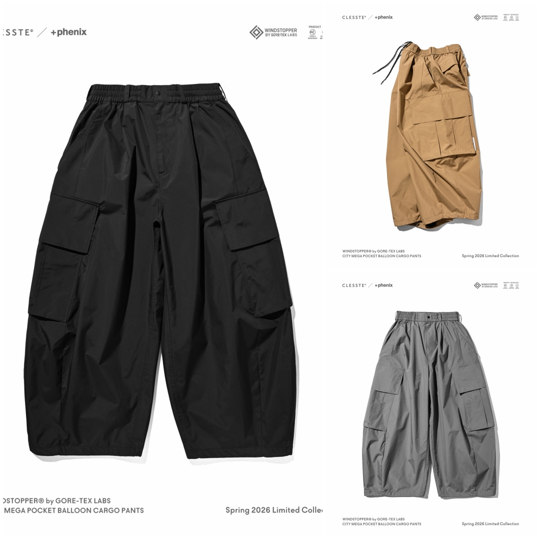 CLESSTE × Plus Phenix 2026 SS 別注 “WINDSTOPPER by GORE-TEX LABS CITY MEGA POCKET BALLOON CARGO PANTS”が4/8 発売 (クレスト プラスフェニックス ゴアテックス ウィンドストッパー パンツ)