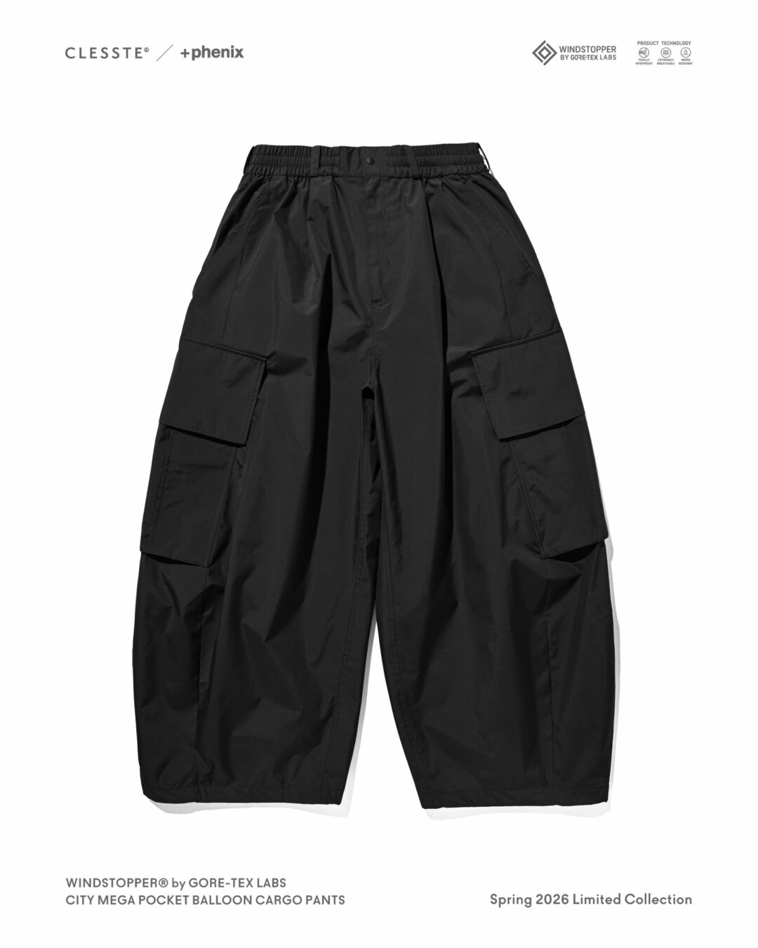 CLESSTE × Plus Phenix 2026 SS 別注 “WINDSTOPPER by GORE-TEX LABS CITY MEGA POCKET BALLOON CARGO PANTS”が4/8 発売 (クレスト プラスフェニックス ゴアテックス ウィンドストッパー パンツ)