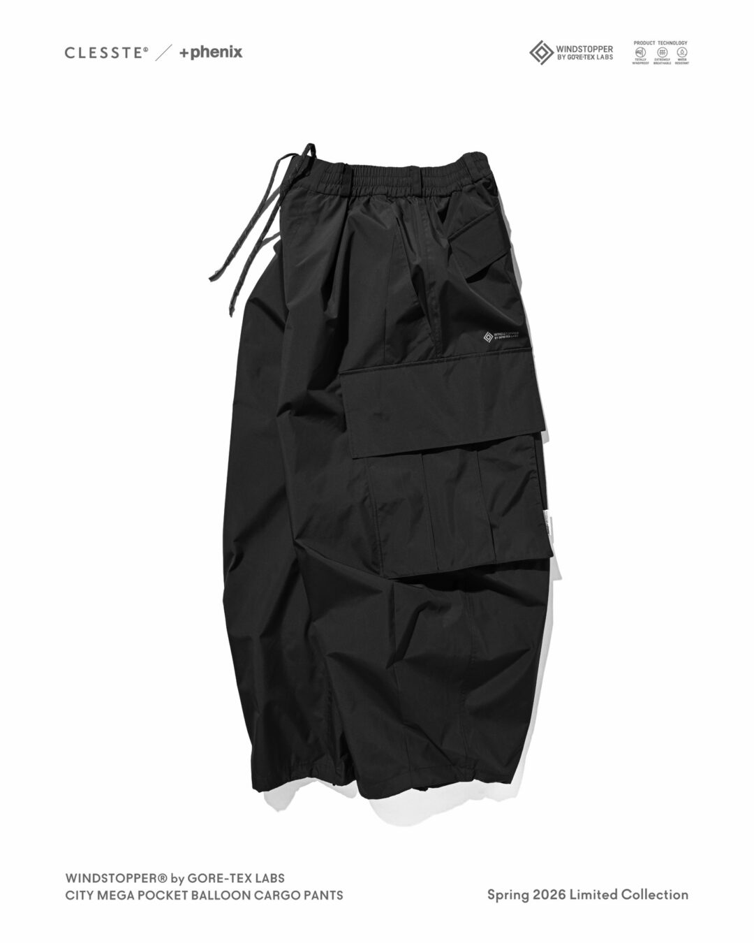 CLESSTE × Plus Phenix 2026 SS 別注 “WINDSTOPPER by GORE-TEX LABS CITY MEGA POCKET BALLOON CARGO PANTS”が4/8 発売 (クレスト プラスフェニックス ゴアテックス ウィンドストッパー パンツ)