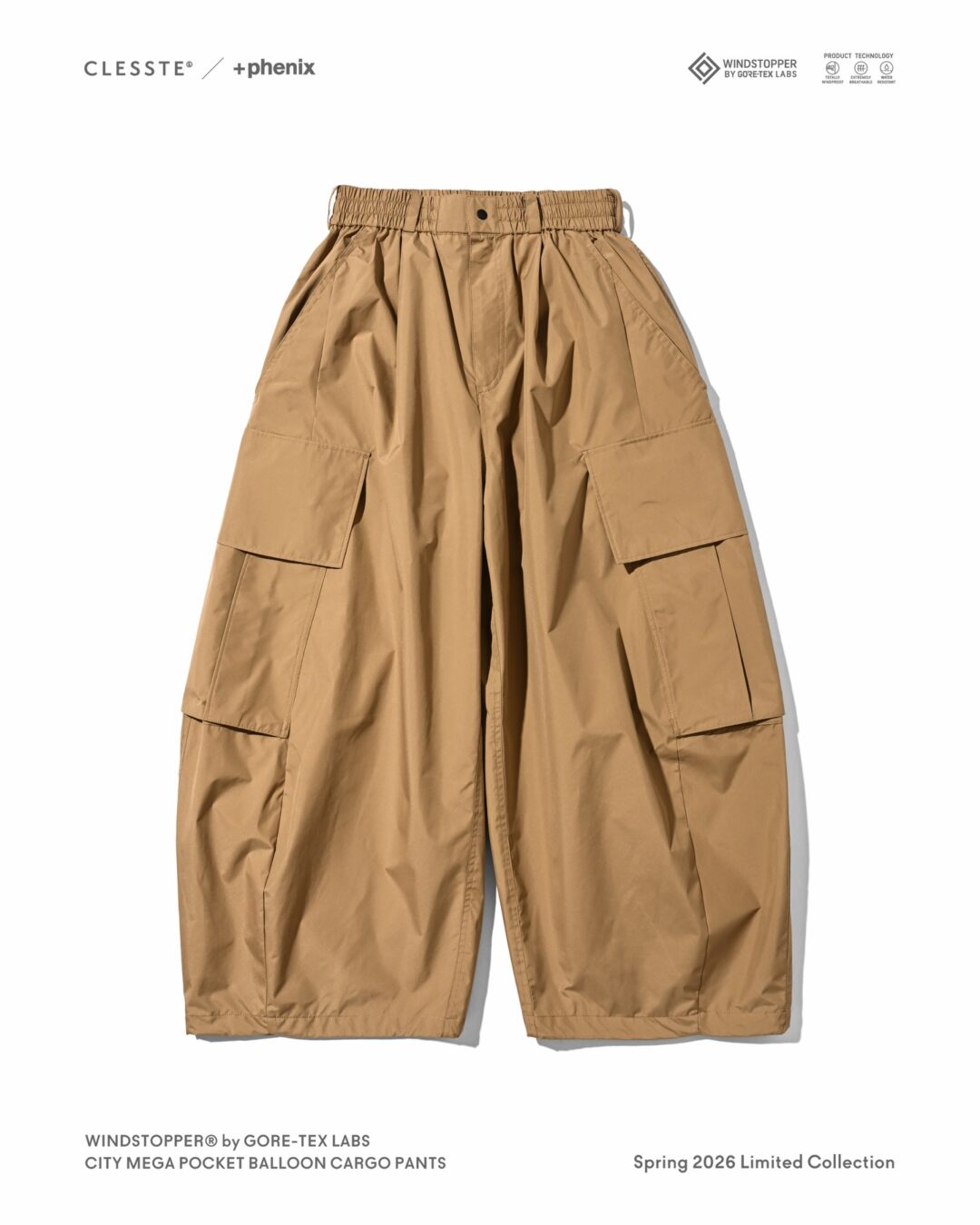 CLESSTE × Plus Phenix 2026 SS 別注 “WINDSTOPPER by GORE-TEX LABS CITY MEGA POCKET BALLOON CARGO PANTS”が4/8 発売 (クレスト プラスフェニックス ゴアテックス ウィンドストッパー パンツ)