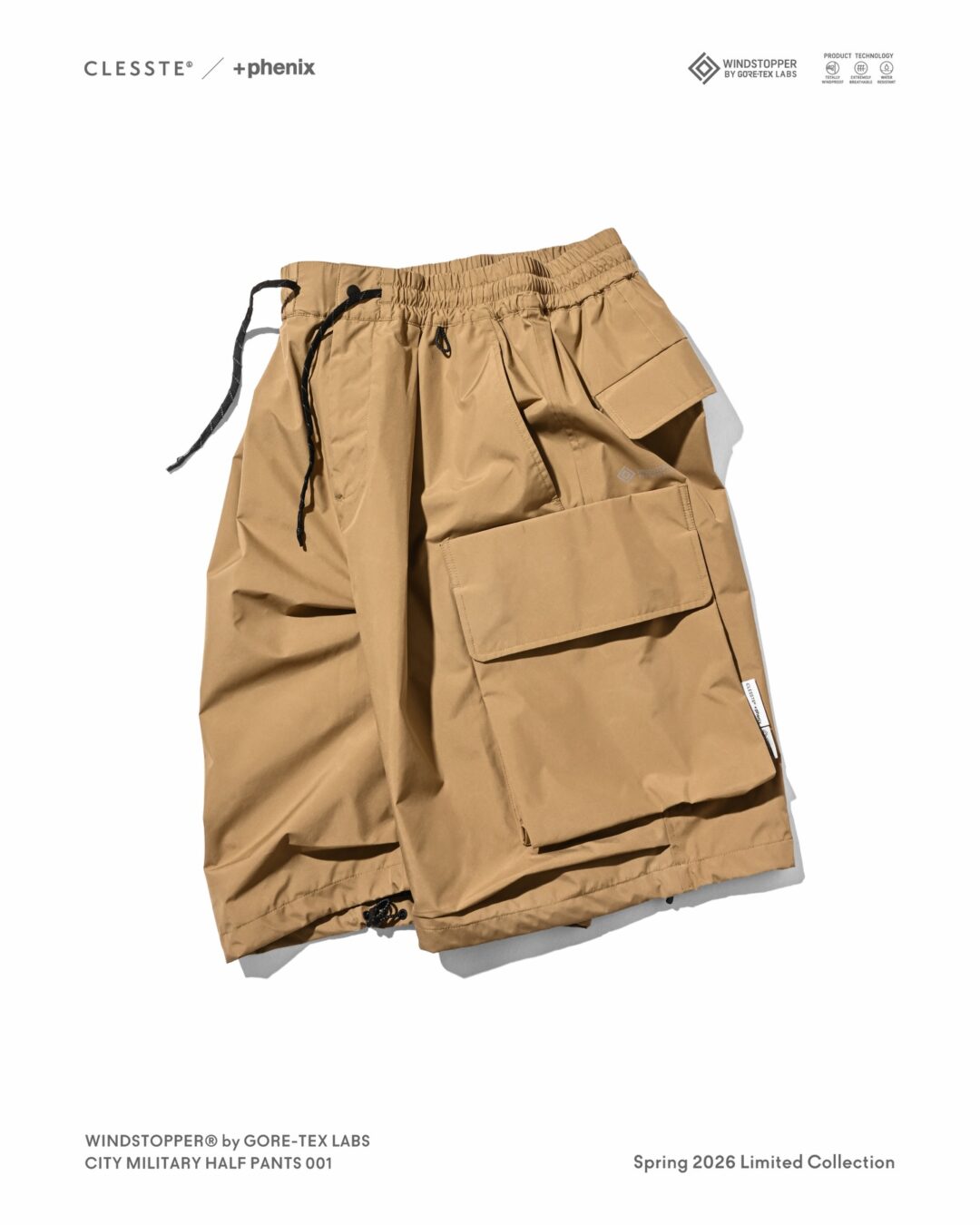 CLESSTE × Plus Phenix 2026 SS 別注 “WINDSTOPPER by GORE-TEX LABS CITY MILITARY HALF PANTS 001”が4/15 発売 (クレスト プラスフェニックス ゴアテックス ウィンドストッパー パンツ)