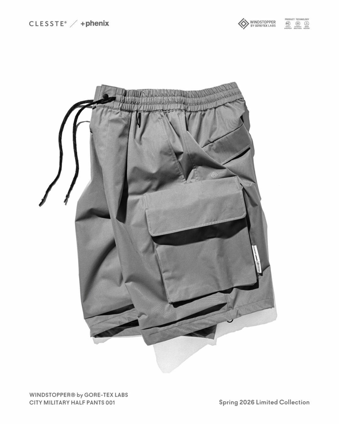 CLESSTE × Plus Phenix 2026 SS 別注 “WINDSTOPPER by GORE-TEX LABS CITY MILITARY HALF PANTS 001”が4/15 発売 (クレスト プラスフェニックス ゴアテックス ウィンドストッパー パンツ)