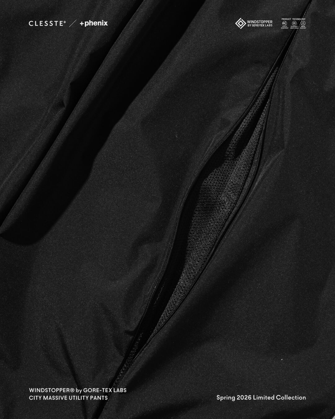 CLESSTE × Plus Phenix 2026 SS 別注 “WINDSTOPPER by GORE-TEX LABS CITY MASSIVE UTILITY PANTS”が4/22 発売 (クレスト プラスフェニックス ゴアテックス ウィンドストッパー パンツ)